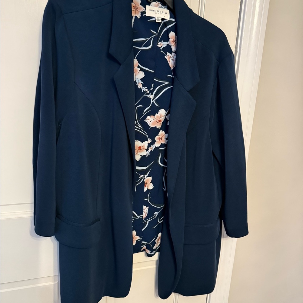 Skies Are Blue by Stitch fix Navy Casual Blazer 3/4 sleeve